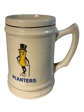 Planters Mr. Peanut Ceramic Stein Mug With Gold Trim Vintage Collectible 6.25"